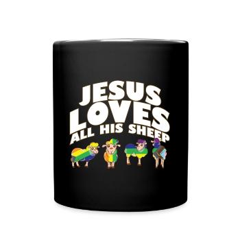 Proud Ally Jesus Loves All His Sheep LGBTQ Gay - Full Colour Mug - black - Front