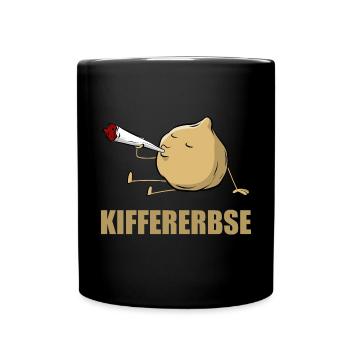 Kiffererbse - Kichererbse Wortspiel - Cartoon - Tasse einfarbig - Schwarz - Vorne