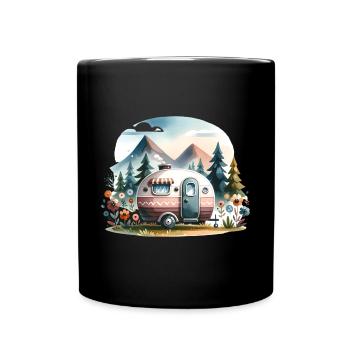 Camping Wohnwagen - Tasse einfarbig - Schwarz - Vorne