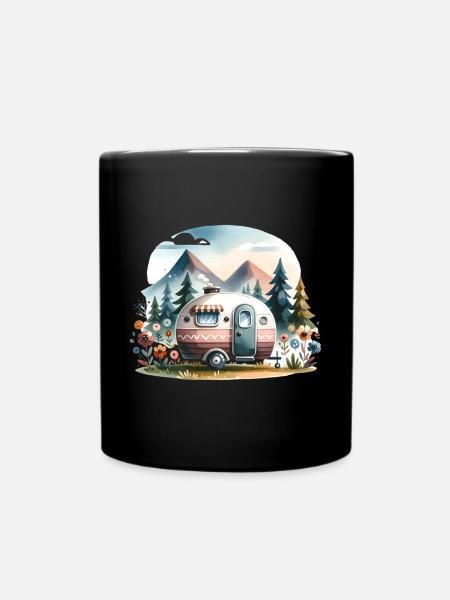 Camping Wohnwagen - Tasse einfarbig - Schwarz