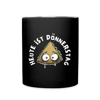 Lustiges Döner Kebab Shirt. Heute ist Dönnerstag - Tasse einfarbig - Schwarz - Vorne