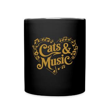 Katzen und Musik Musiknoten und Notenlinien - Tasse einfarbig - Schwarz - Vorne