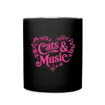 Katzen und Musik Musiknoten und Notenlinien - Tasse einfarbig - Schwarz - Vorne