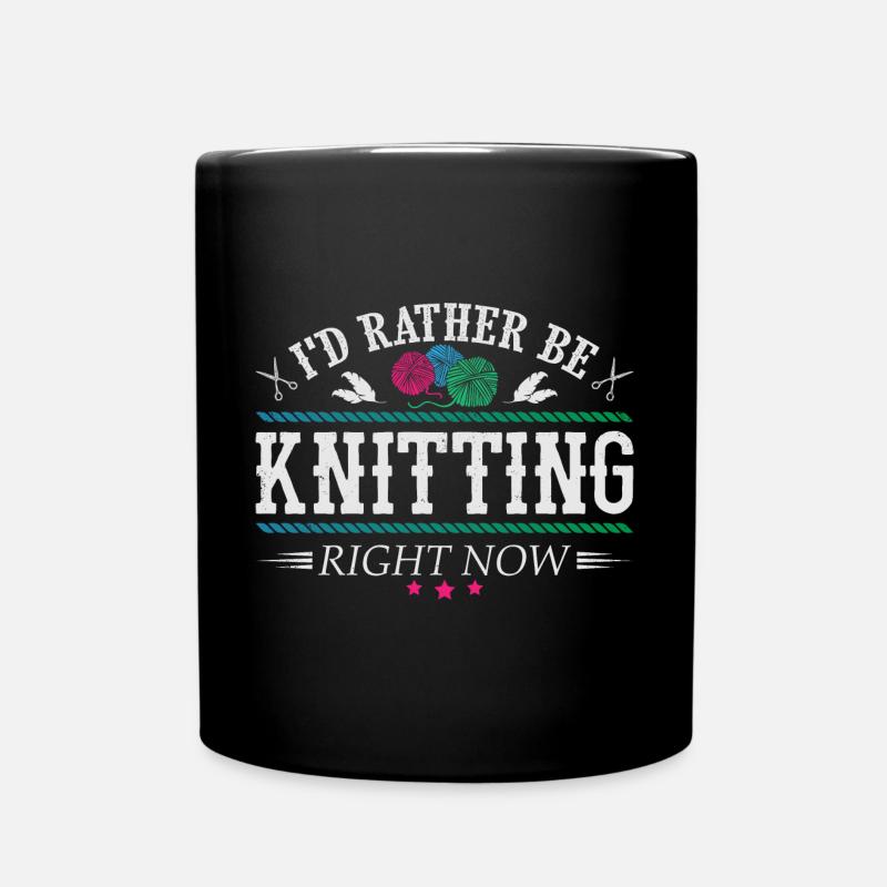 I'd rather be knitting - Full Colour Mug - black