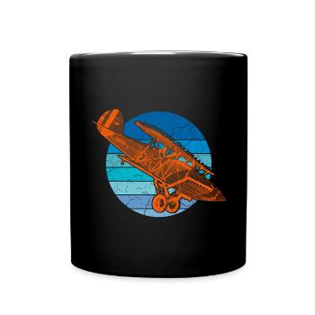 Flugzeug Doppeldecker - Tasse einfarbig - Schwarz - Vorne