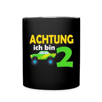 2. Geburtstag Achtung ich bin 2 - Tasse einfarbig - Schwarz - Vorne