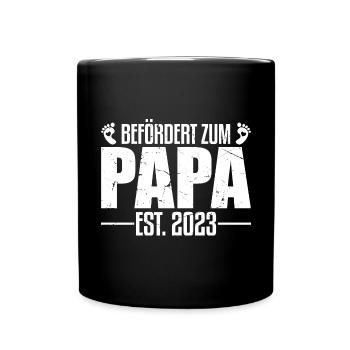 Schwangerschaft verkünden 2023 Werdender Papa - Tasse einfarbig - Schwarz - Vorne