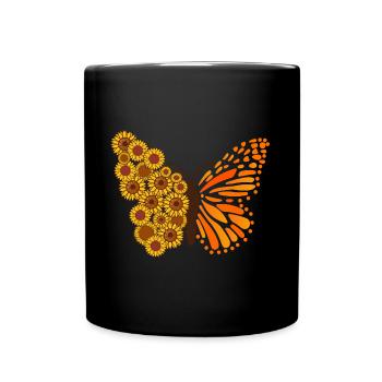 Floral Butterfly Sunflower Sweet Flower - Full Colour Mug - black - Front