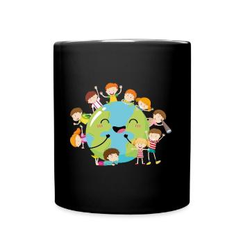 Happy Earth Children Future Care Planet - Full Colour Mug - black - Front