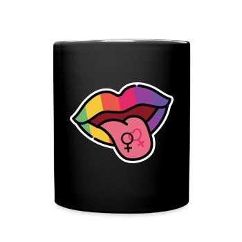 Lesbienne, Bouche, Langue, Drapeau arc-en-ciel, CSD - Mug uni - noir - Devant
