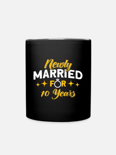 10th Wedding Anniversary Couple Design 10 Years of Marriage - Full Colour Mug - black