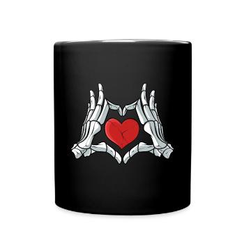Skelett Herz Halloween - Tasse einfarbig - Schwarz - Vorne