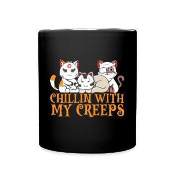 Halloween Katze Hexe - Tasse einfarbig - Schwarz - Vorne