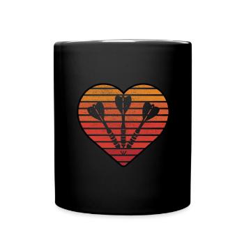 Darts Dart Retro Herz - Tasse einfarbig - Schwarz - Vorne