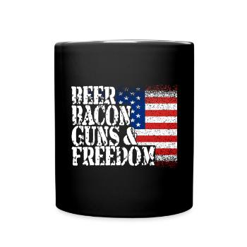 4. Juli: Bier, Speck, Pistole und Freiheit - Tasse einfarbig - Schwarz - Vorne