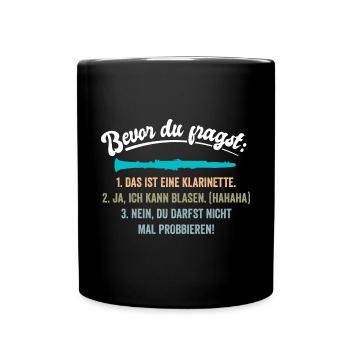Klarinette Musik Instrument - Tasse einfarbig - Schwarz - Vorne