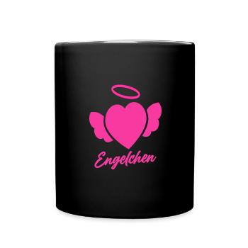Engelchen mit Herz und Heiligenschein - Tasse einfarbig - Schwarz - Vorne