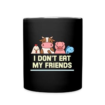 Friends Huhn Kuh Fisch Design für Veganer - Tasse einfarbig - Schwarz - Vorne
