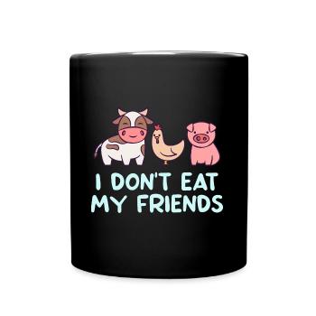 Cow Happy Friends Design für Veganer - Tasse einfarbig - Schwarz - Vorne