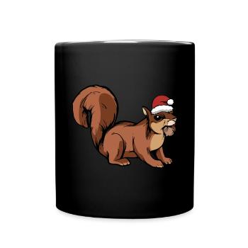 Christmas Santa Hat Squirrel Fans Kids Cute Forest - Tasse einfarbig - Schwarz - Vorne