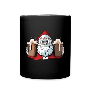 Santa Claus mit Bier Weihnachten - Tasse einfarbig - Schwarz - Vorne