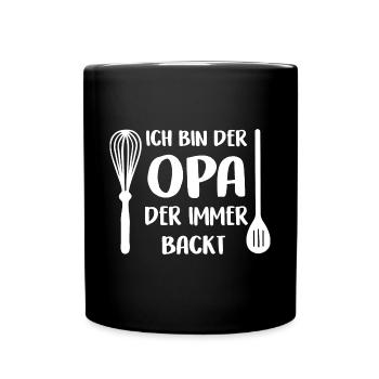 Der Opa der immer backt mit Schneebesen Kochlöffel - Tasse einfarbig - Schwarz - Vorne