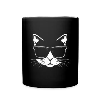 Lustige Katze mit Sonnenbrille Kätzchen Sonnenbrille Katzen - Tasse einfarbig - Schwarz - Vorne