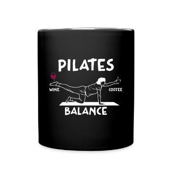 Pilates Balance Wein Und Kaffee Motiv - Tasse einfarbig - Schwarz - Vorne