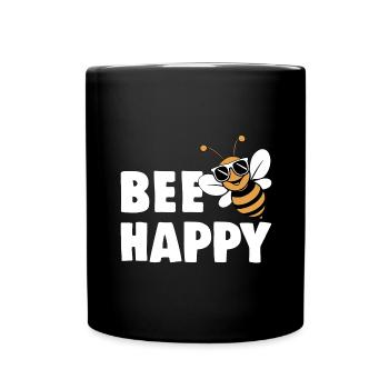 Lustige Biene mit Spruch Bee Happy - Tasse einfarbig - Schwarz - Vorne