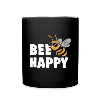 Lustige Biene mit Spruch Bee Happy - Tasse einfarbig - Schwarz - Vorne