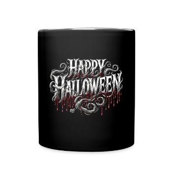 Unheimliches "Happy Halloween" Shirt - Tasse einfarbig - Schwarz - Vorne