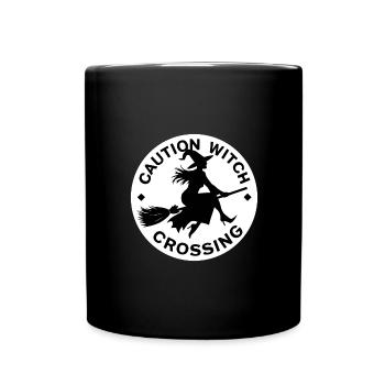 Halloween Witch Broom Caution Witch Crossing - Full Colour Mug - black - Front