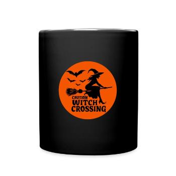 Halloween Witch Broom Caution Witch Crossing - Full Colour Mug - black - Front