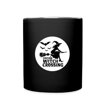 Witch Broom Saying Caution Witch Crossing - Full Colour Mug - black - Front