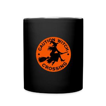 Halloween Witch Broom Caution Witch Crossing - Full Colour Mug - black - Front