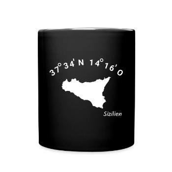 Sizilien Koordinaten Italien Urlaub Sicilia Idee - Tasse einfarbig - Schwarz - Vorne