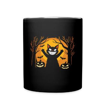 Halloween Cat - Pumpkin - Creepy - Grin - Full Colour Mug - black - Front