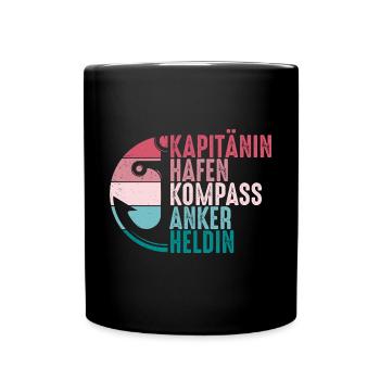 Kapitänin Hafen Kompass Anker Retro Seglerin - Tasse einfarbig - Schwarz - Vorne