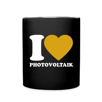 I Love Photovoltaik - Herz - Erneuerbare Energie - Tasse einfarbig - Schwarz - Vorne