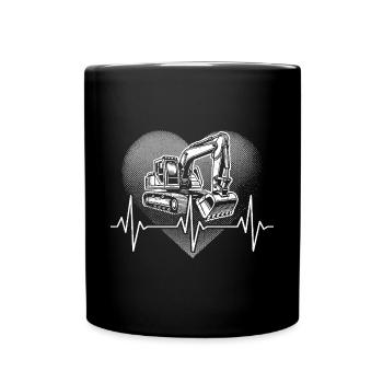 Herzschlag Bagger - Tasse einfarbig - Schwarz - Vorne