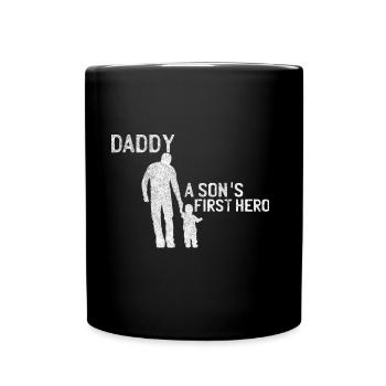 Papa fils cadeau père parents enfants disant héros - Mug uni - noir - Devant