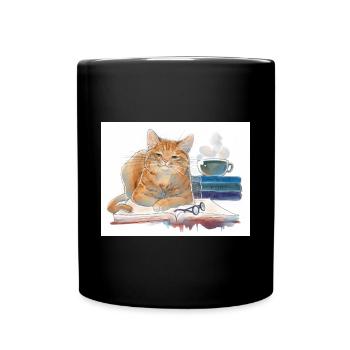 Je lis des livres Je bois du café Amant drôle de chat - Mug uni - noir - Devant