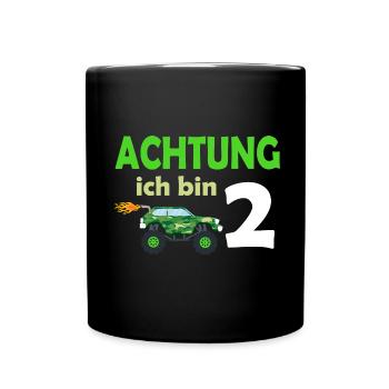 2. Geburtstag Achtung ich bin 2 - Tasse einfarbig - Schwarz - Vorne