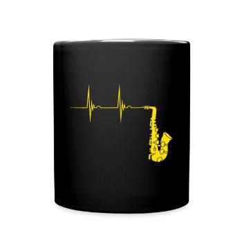 Saxophonist Saxophon Herzschlag Blechbläser EKG Pu - Tasse einfarbig - Schwarz - Vorne