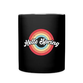 Hallo Frühling Hello Spring Vintage Regenbogen - Tasse einfarbig - Schwarz - Vorne
