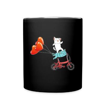 Radeln Katze Radfahrer Fahrrad Singt Rad - Tasse einfarbig - Schwarz - Vorne