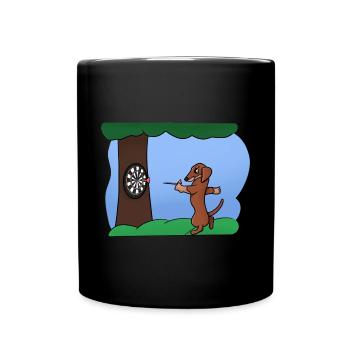 Dog Playing Darts - Full Colour Mug - black - Front