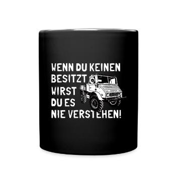 Unimog - Oldtimer - Offroad - Universal Motorgerät - Tasse einfarbig - Schwarz - Vorne