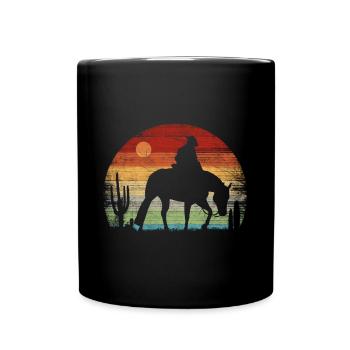 Cowboy - Coucher de soleil rétro - Mug uni - noir - Devant