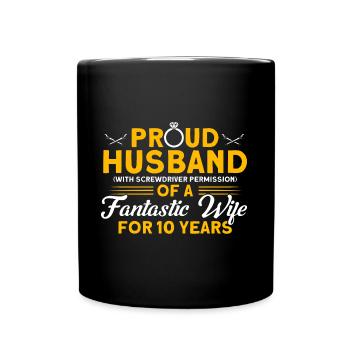 Rose Wedding 10 Years Marriage Gift - Full Colour Mug - black - Front